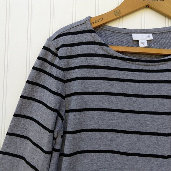 J Jill Gray Striped Terry Knit Swing Dress Size M Long Sleeve Pockets Shift - Picture 2 of 9